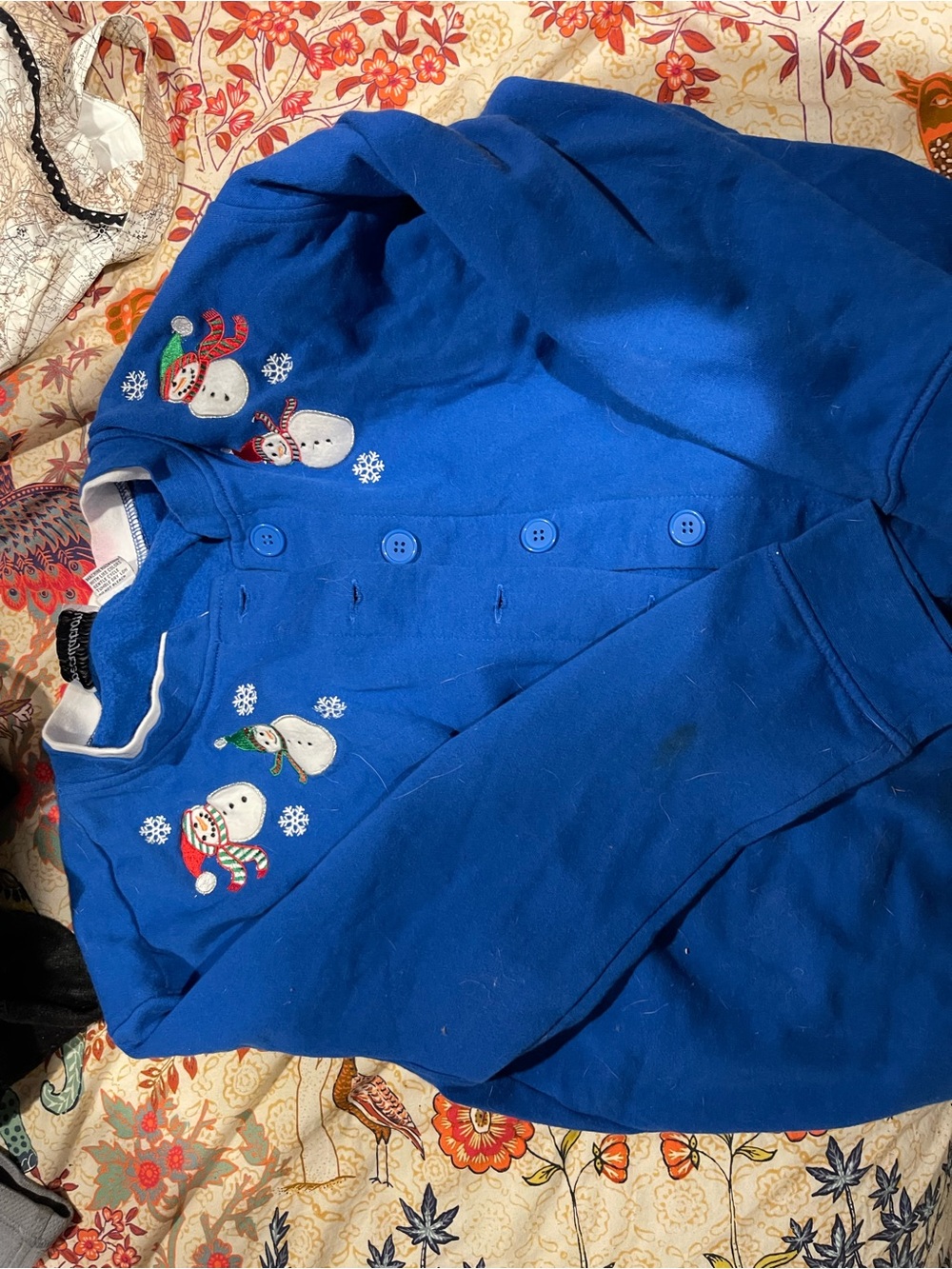 Women's Blue Snowman Embroidered Cardigan Sweater